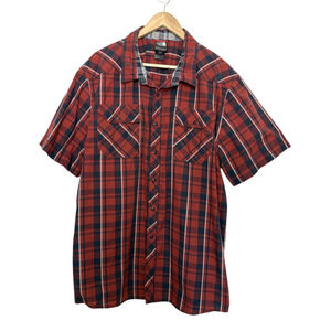 The North Face Mens Red Plaid Button Up Shirt Size XXL Short Sleeve Snap Front